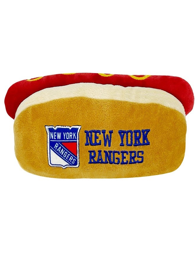 Pets First NHL New York Rangers HOT Dog Plush Dog & CAT Squeak Toy - Cutest HOT-Dog Snack Plush Toy for Dogs & Cats with Inner Squeaker & Beautiful Hockey Team Name/Logo 8 x 5 x 3 Inches - Image 1